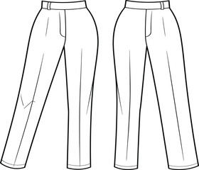Cad drawing flat vector illustration of classic trousers, fashion design template for sewing patterns, apparel production, garment industry content