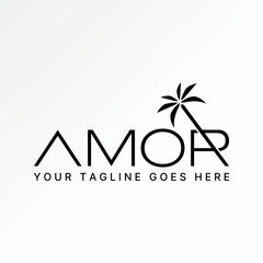 Logo design graphic concept creative premium vector stock image top sell text word Amor with palm cut tropical relax resort sunny day romance nature