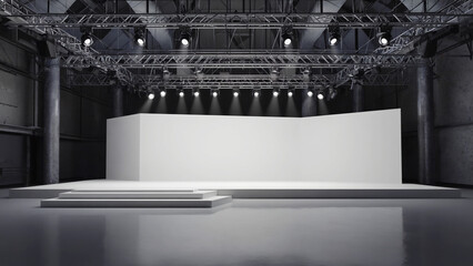 White minimalist stage on the exhibition	