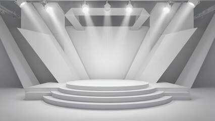 White minimalist stage on the exhibition	