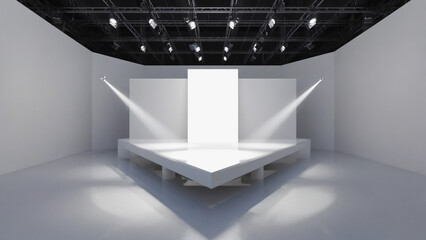 White minimalist stage on the exhibition	