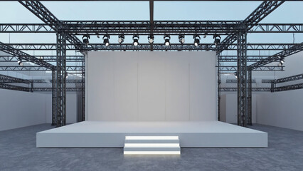 White minimalist stage on the exhibition	