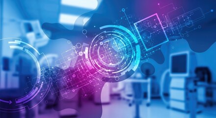 Futuristic technology interface overlayed on a medical setting