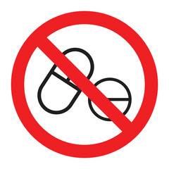 No Drugs Sign with Pill and Tablet Icon, Red Circle and Slash Indicating Drug Use Prohibited