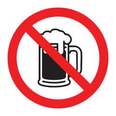 No Alcohol Sign with Beer Mug Icon, Red Prohibition Symbol Indicating Alcohol Not Allowed