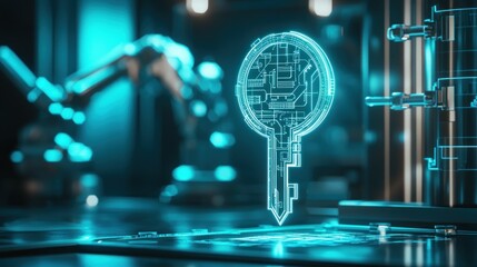Digital key in a futuristic laboratory environment