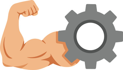 Powerful Arm with Gear Symbol Representing Strength and Mechanism.