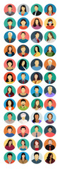 Flat Vector Avatars Collection &ndash; Diverse Professional Male and Female Character Icons in Circular Frames for Web and Graphic Design