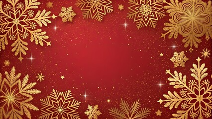 red christmas background, Golden snowflakes frame a festive red background with sparkling stars, christmas background 2025, Christmas Greeting Card Banner 2025