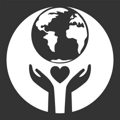 Charity or Donation Icon. Flat style vector symbol with hands, heart and globe. Simple minimalist design.