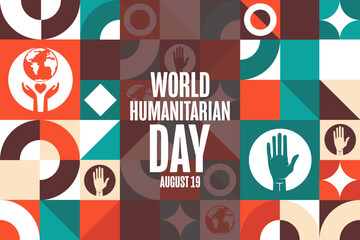 World Humanitarian Day. August 19. Holiday concept. Template for background, banner, card, poster with text. Vector EPS10 illustration.