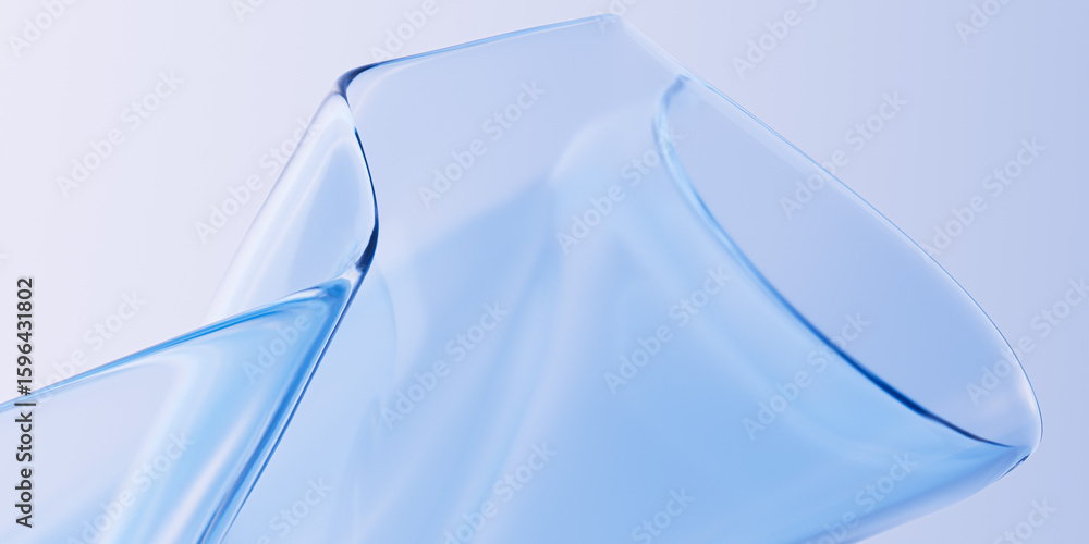 Poster elegant translucent blue glass or plastic curve sheets flowing dynamic abstract composition. blue gr