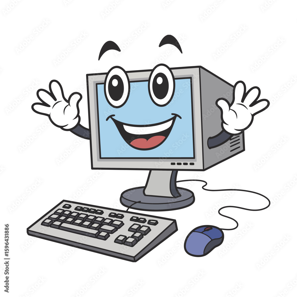 Fototapete happy computer character with keyboard and mouse technology