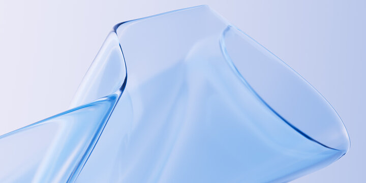 Elegant translucent blue glass or plastic curve sheets flowing dynamic abstract composition. Blue gradient wave design element 3d rendering for innovative futuristic concept background.