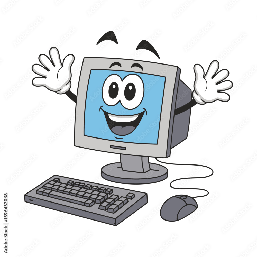 Fototapete happy computer with keyboard and mouse monitor technology