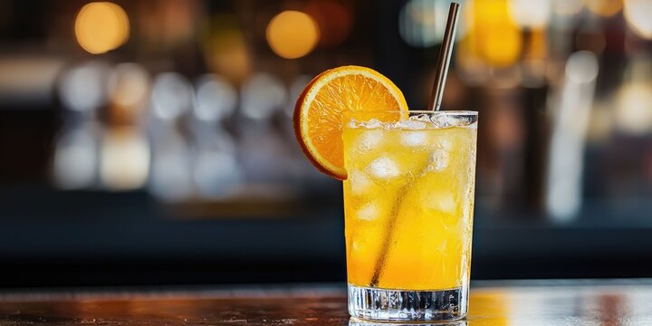 Screwdriver PNG in chilled highball with orange segment and ice