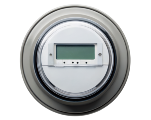 Modern digital electric smart meter with LCD on a transparent background