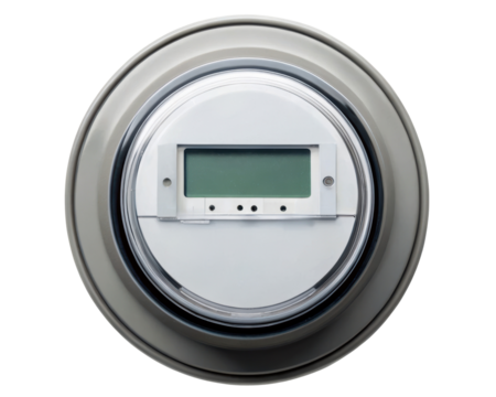 Modern digital electric smart meter with LCD on a transparent background