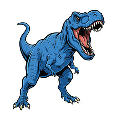 Blue T-rex roaring while standing Illustration isolated on white background