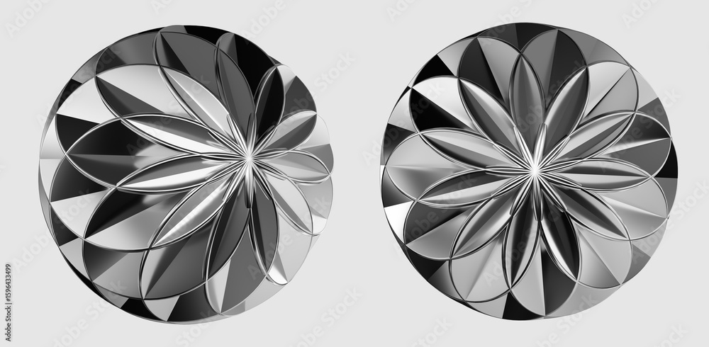 Poster futuristic layered sphere chrome metal 3d rendering abstract shape design element set