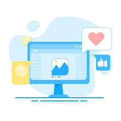 Digital technology, internet social media. Digital technology concept. Flat style illustration.