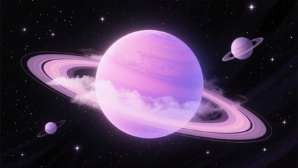 Fototapeta premium Pastel Purple Planet with Rings, Dreamy Cosmic Scene