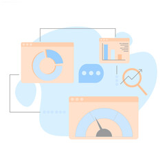 Dashboards for business analysis, data analysis, banners, and templates. Analytical concepts. Analytical charts. Flat-style illustrations, icons. Abstract style.