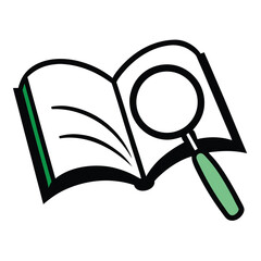 magnifying glass icon on open book