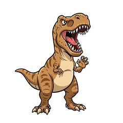 Cute brown T-rex standing isolated on white background