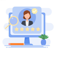 Human resource management, employee recruitment. Reading CVs and reviewing prospective employees. Employee recruitment concept. Flat style illustration.