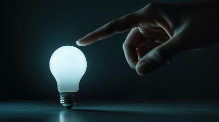 Hand touching glowing lightbulb inspiration