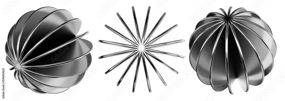 Poster futuristic layered sphere chrome metal 3d rendering abstract shape design element set