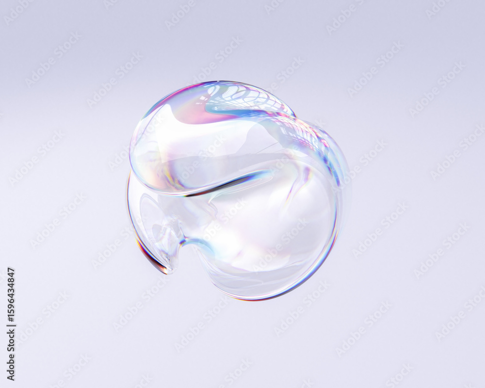 Poster iridescent 3d rendering shape with rainbow gradient dispersion. abstract transparent glass metaball 