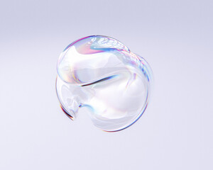 Fototapeta na wymiar Iridescent 3d rendering shape with rainbow gradient dispersion. Abstract transparent glass metaball with holographic effect. Elegant organic fluid form