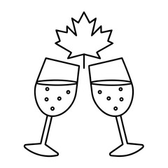 Two Glasses Clinking Icon with Maple Leaf Celebration Cheers Design