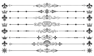 Royal swirl divider set with crown and fleur-de-lis ornament design elements

