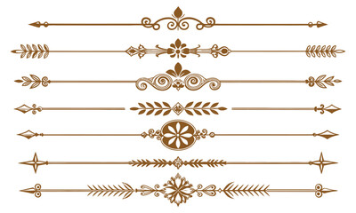 Decorative brown floral divider set with swirl and leaf design elements


