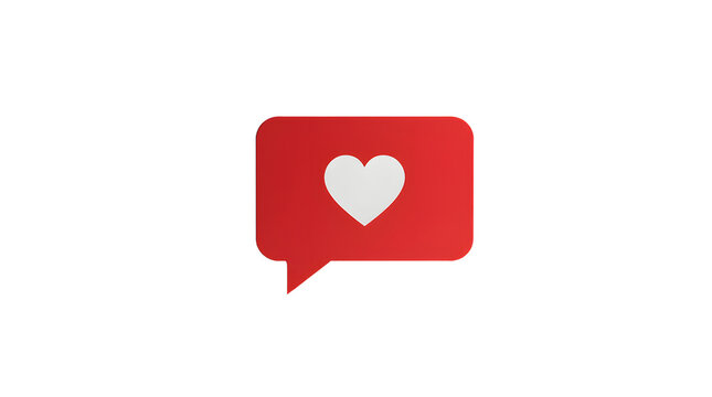 Red speech bubble with white heart symbol expressing love or like