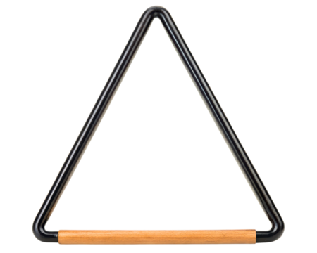 Musical triangle percussion instrument with wooden handle on a transparent background