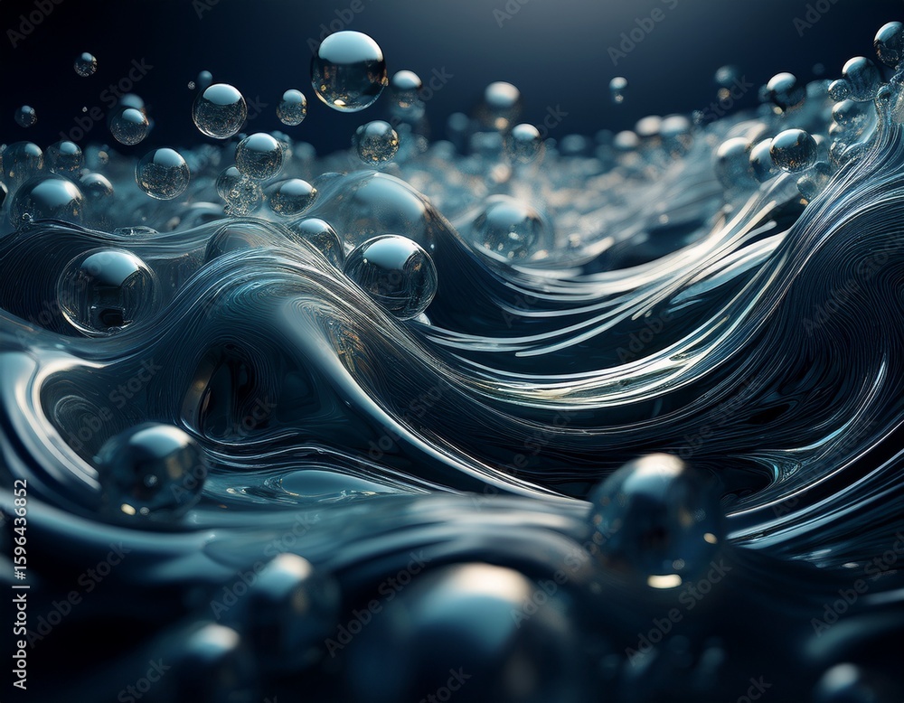 Poster water bubble wave pattern dark surface abstract liquid create calming abstract scene with water bubb