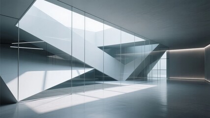 Obraz premium Modern Architectural Interior with Geometric Glass Panels and Natural Light