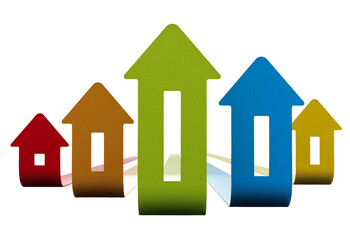 Rising house prices chart on transparent background. 3D illustration