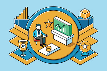 Virtual Financial Services – Isometric Illustration of Online Investment Platforms