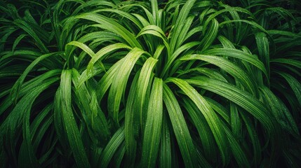 Texture background of dense overlapping green grass blades under natural light
