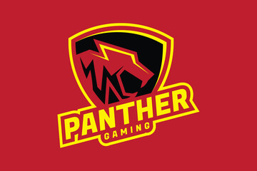 Fierce panther gaming logo in red & yellow, ideal for esports teams, streaming brands and competitive gamers