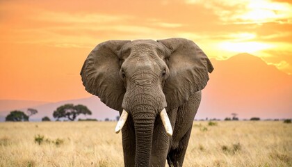 Obraz premium Majestic African Elephant at Sunset in the Savannah