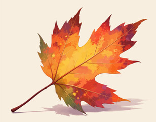 Fototapeta premium Autumn Leaf in Warm Hues, Fall Season, Nature Illustration