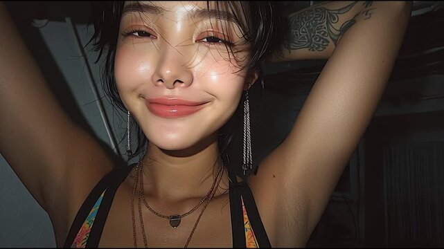 東アジアの女性美を切り取る｜横顔と脇ラインの優美な瞬間　アジアンビューティーの素肌美｜脇が映えるナチュラルポートレート