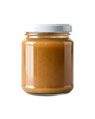 Jar of homemade caramel sauce with white lid, perfect for desserts and baking projects