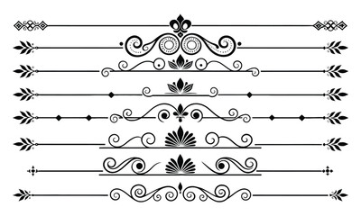 Fototapeta premium Decorative ornamental line divider set with floral and swirl designs for classic styling